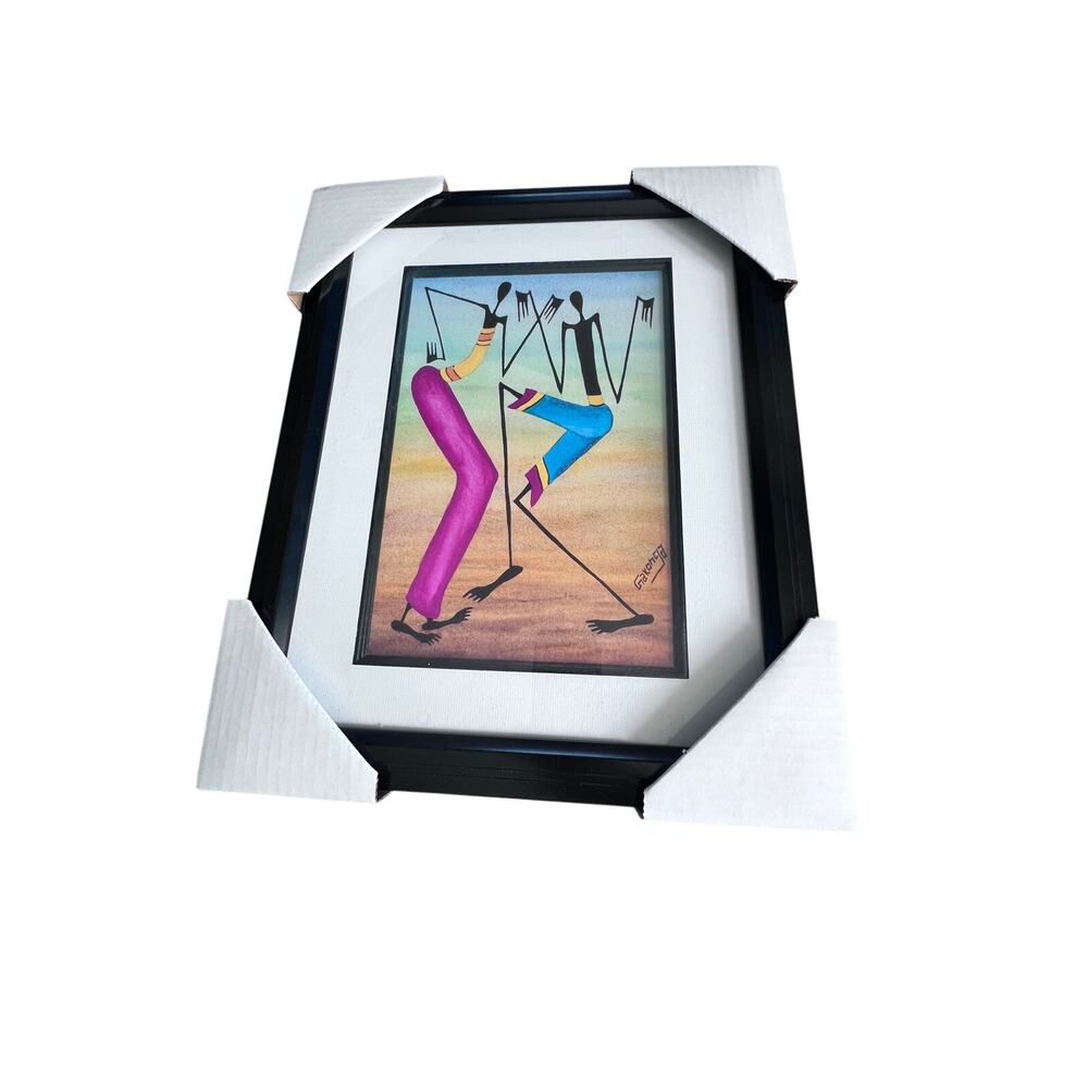 Gakonga Framed African Art Print Dancing Figures Kenya Wall Decor 13x16